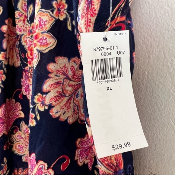 Old Navy XL Swing Tie Navy Floral Print Tie Back Blouse Top - Picture 4 of 13